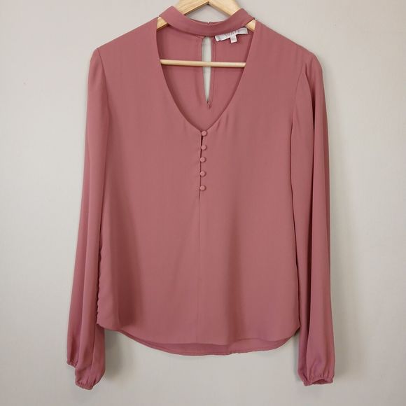 WAYF V-Neck Blouse Women Small Minimalist Feminine Keyhole Flowy‎ Elegant Casual - Picture 1 of 12